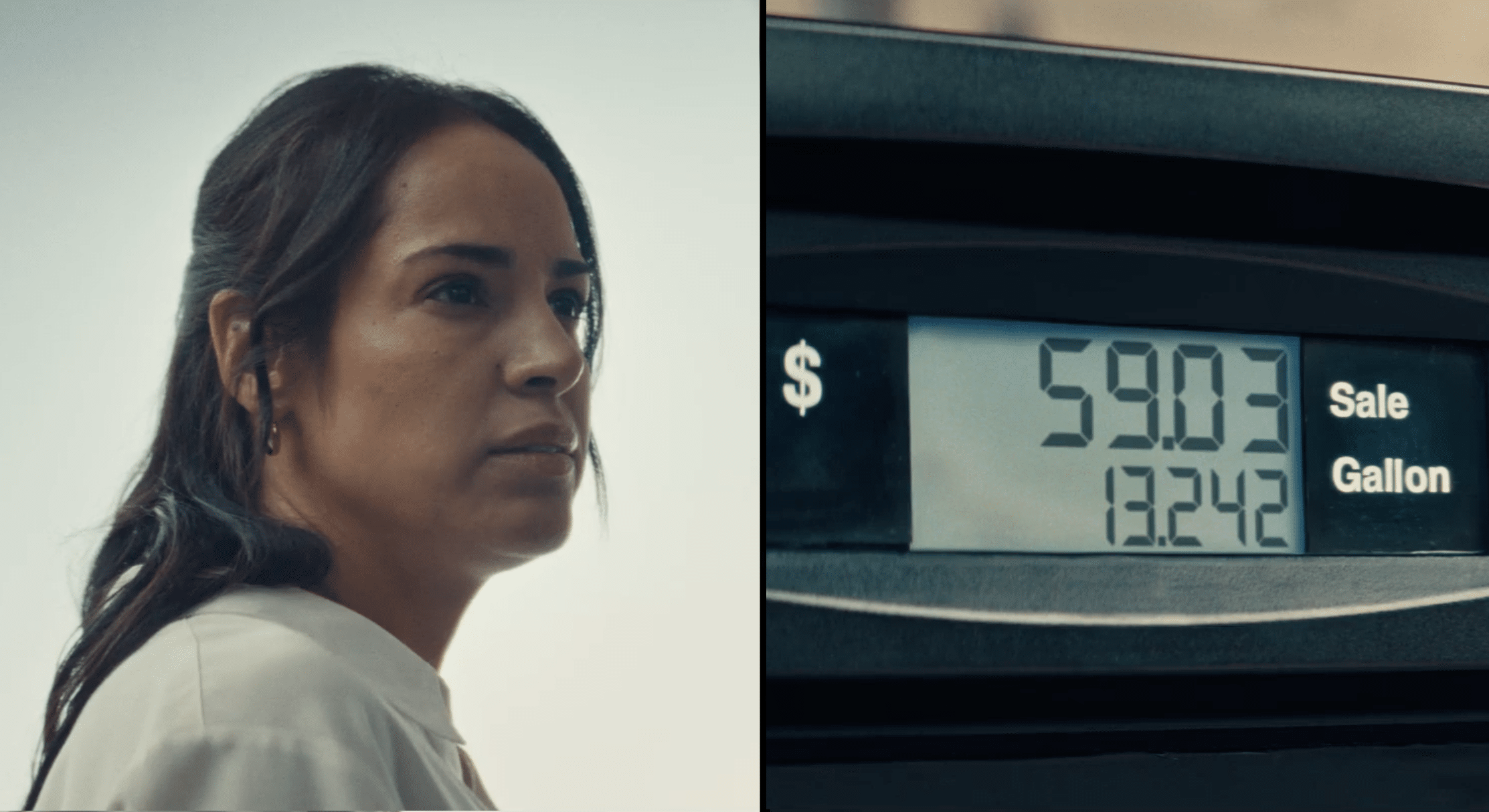 Photo of woman at gas pump showing $59