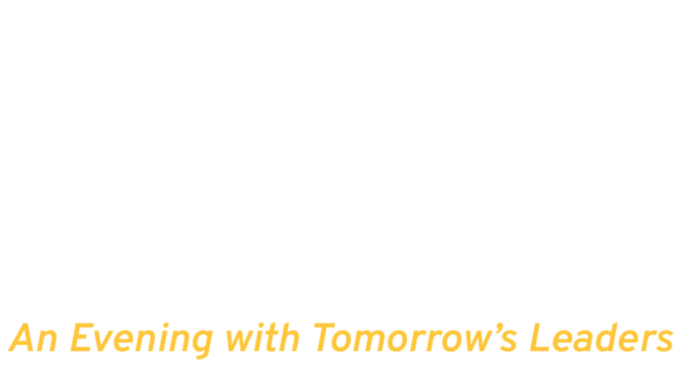 White block text saying 'This is Generation' and an outlined white text: 'badass.' Golden caption text saying: an evening with tomorrow's leaders.